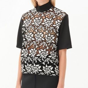 Sandro Black and White Floral Lace Top
